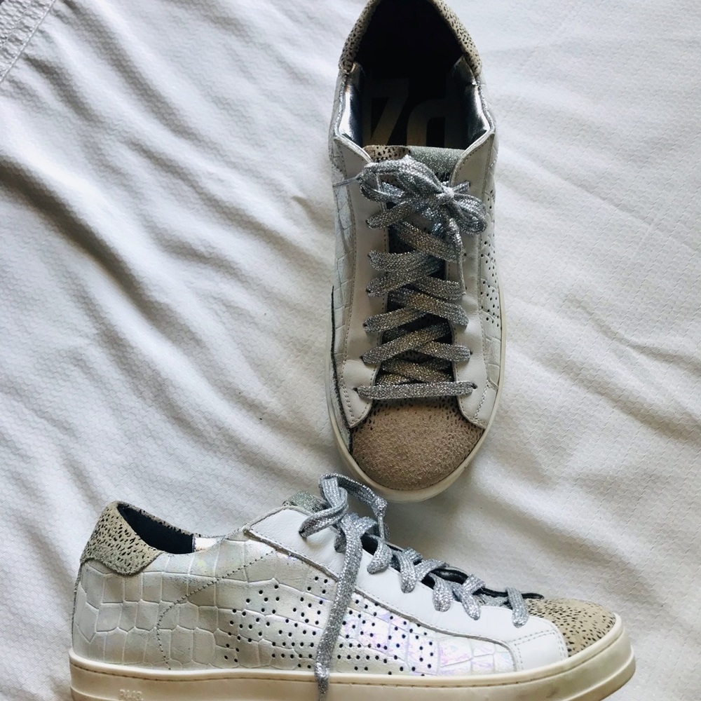 P448 Women's White and Silver Sneakers